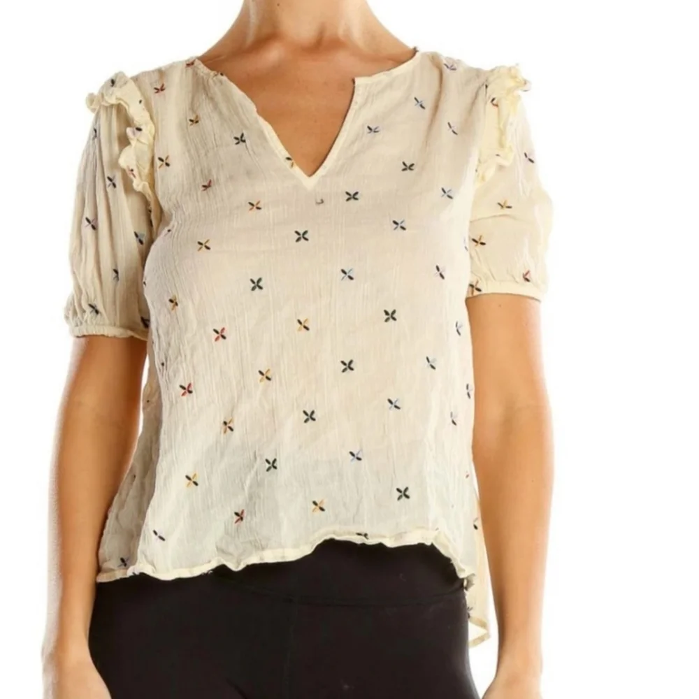 Madewell | Gazebo Embroidered Rainbow Gauze Ruffle Short Sleeve Blouse Top S‎
